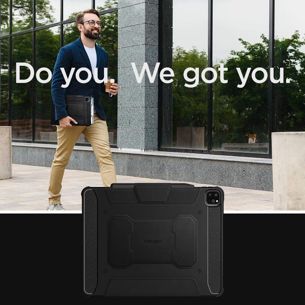 imageSpigen for iPad Pro 11 inch Case M2 4th Generation 2022 3rd Generation 2021 2nd Generation 2020 1st Generation 2018 Rugged Armor Pro Protective TriFold Cover with Pencil Holder BlackBlack