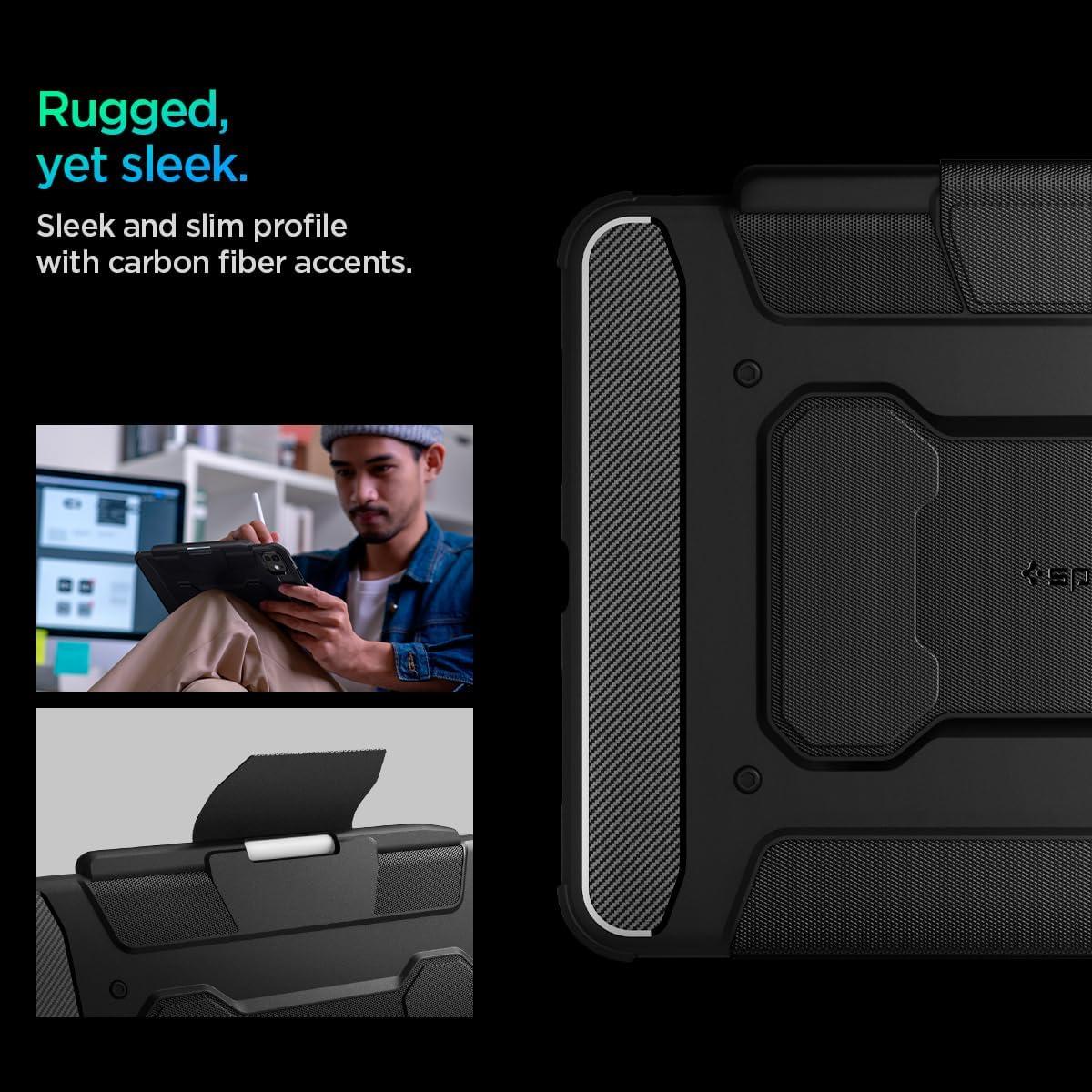imageSpigen for iPad Pro 11 inch Case M2 4th Generation 2022 3rd Generation 2021 2nd Generation 2020 1st Generation 2018 Rugged Armor Pro Protective TriFold Cover with Pencil Holder BlackBlack