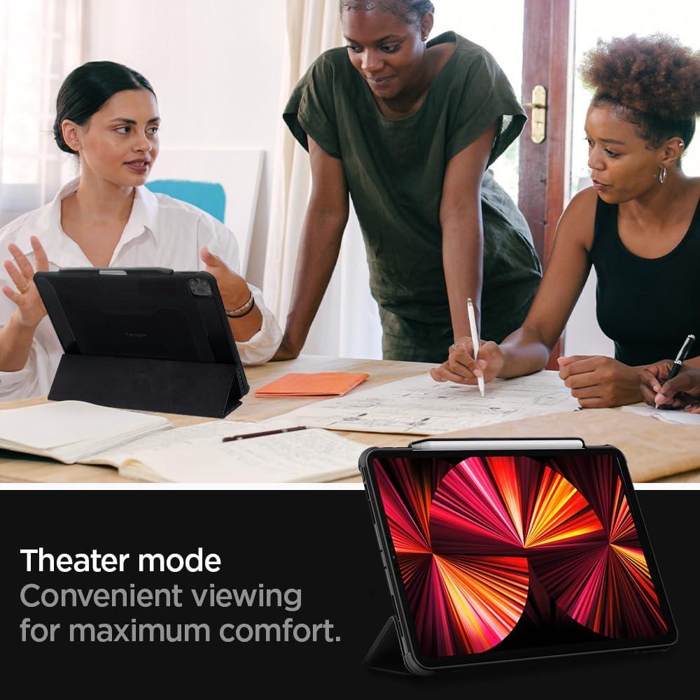 imageSpigen for iPad Pro 11 inch Case M2 4th Generation 2022 3rd Generation 2021 2nd Generation 2020 1st Generation 2018 Rugged Armor Pro Protective TriFold Cover with Pencil Holder BlackBlack