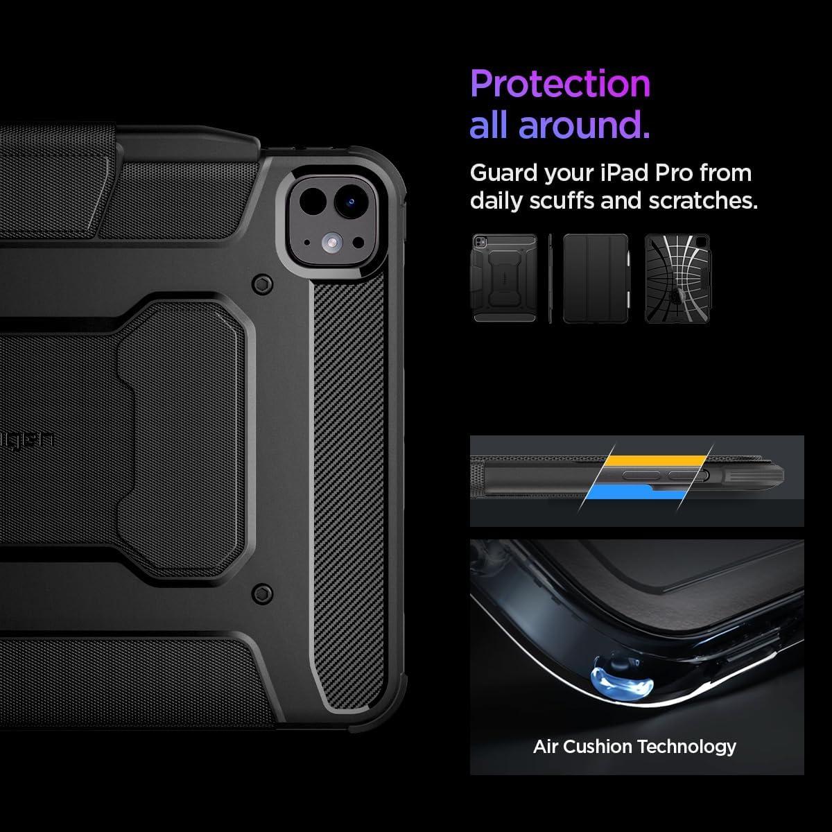 imageSpigen for iPad Pro 11 inch Case M2 4th Generation 2022 3rd Generation 2021 2nd Generation 2020 1st Generation 2018 Rugged Armor Pro Protective TriFold Cover with Pencil Holder BlackBlack