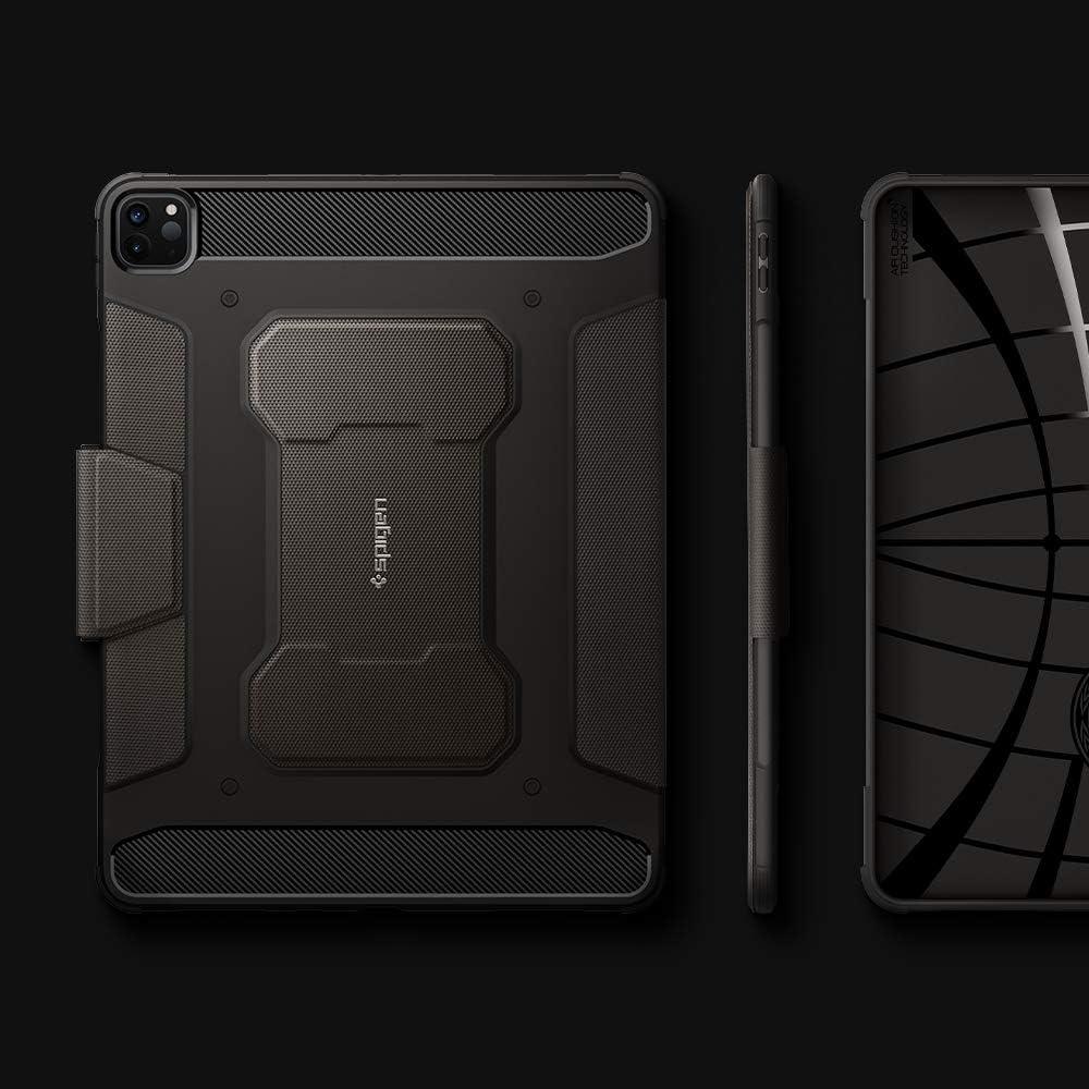 imageSpigen for iPad Pro 11 inch Case M2 4th Generation 2022 3rd Generation 2021 2nd Generation 2020 1st Generation 2018 Rugged Armor Pro Protective TriFold Cover with Pencil Holder BlackGunmetal