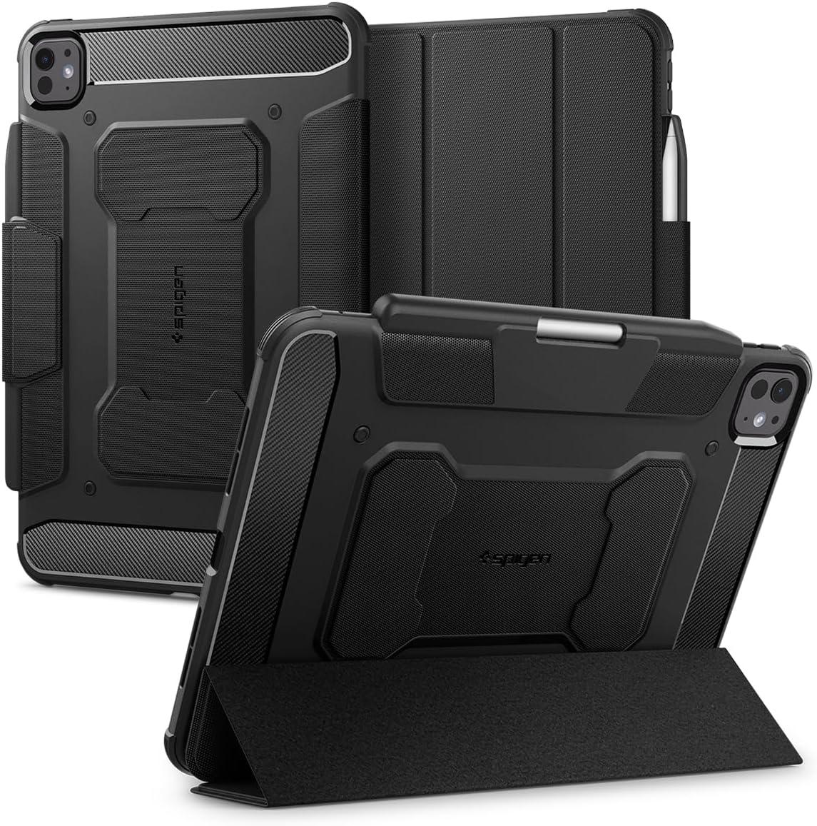 imageSpigen for iPad Pro 11 inch Case M2 4th Generation 2022 3rd Generation 2021 2nd Generation 2020 1st Generation 2018 Rugged Armor Pro Protective TriFold Cover with Pencil Holder BlackBlack