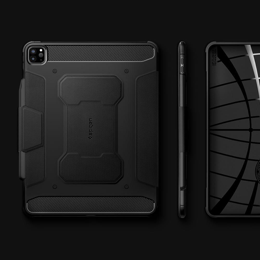 imageSpigen for iPad Pro 11 inch Case M2 4th Generation 2022 3rd Generation 2021 2nd Generation 2020 1st Generation 2018 Rugged Armor Pro Protective TriFold Cover with Pencil Holder BlackBlack