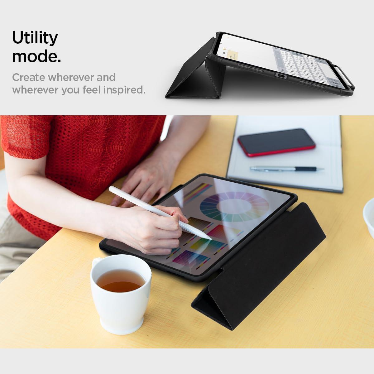 imageSpigen for iPad Pro 11 inch Case M2 4th Generation 2022 3rd Generation 2021 2nd Generation 2020 1st Generation 2018 Rugged Armor Pro Protective TriFold Cover with Pencil Holder BlackBlack