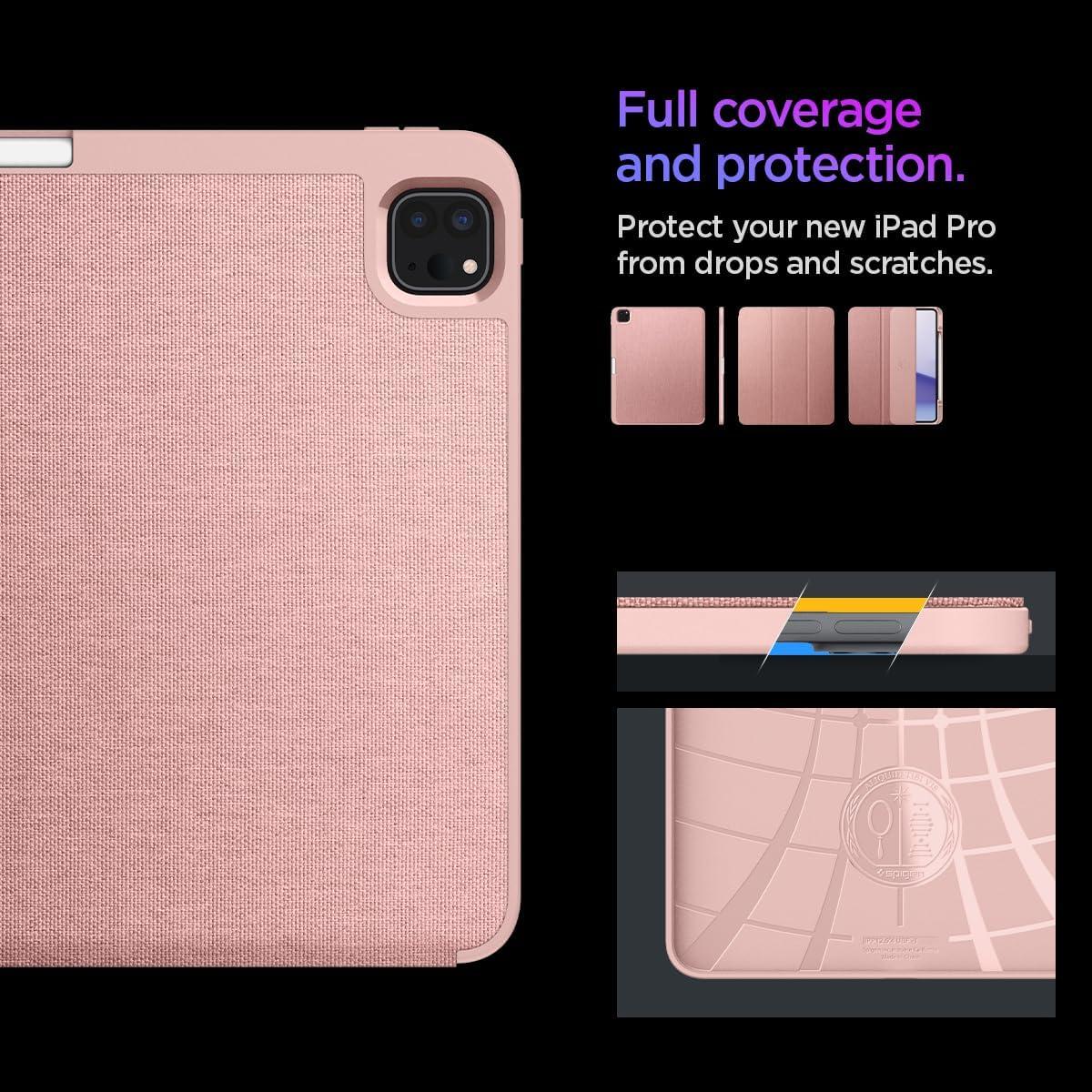 imageSpigen for iPad Pro 11 inch Case M5M4 20252024 Urban Fit Protective Premium Fabric TriFold Kickstand Folio Cover with Pencil Holder Supports Auto WakeSleep Rose GoldRose Gold