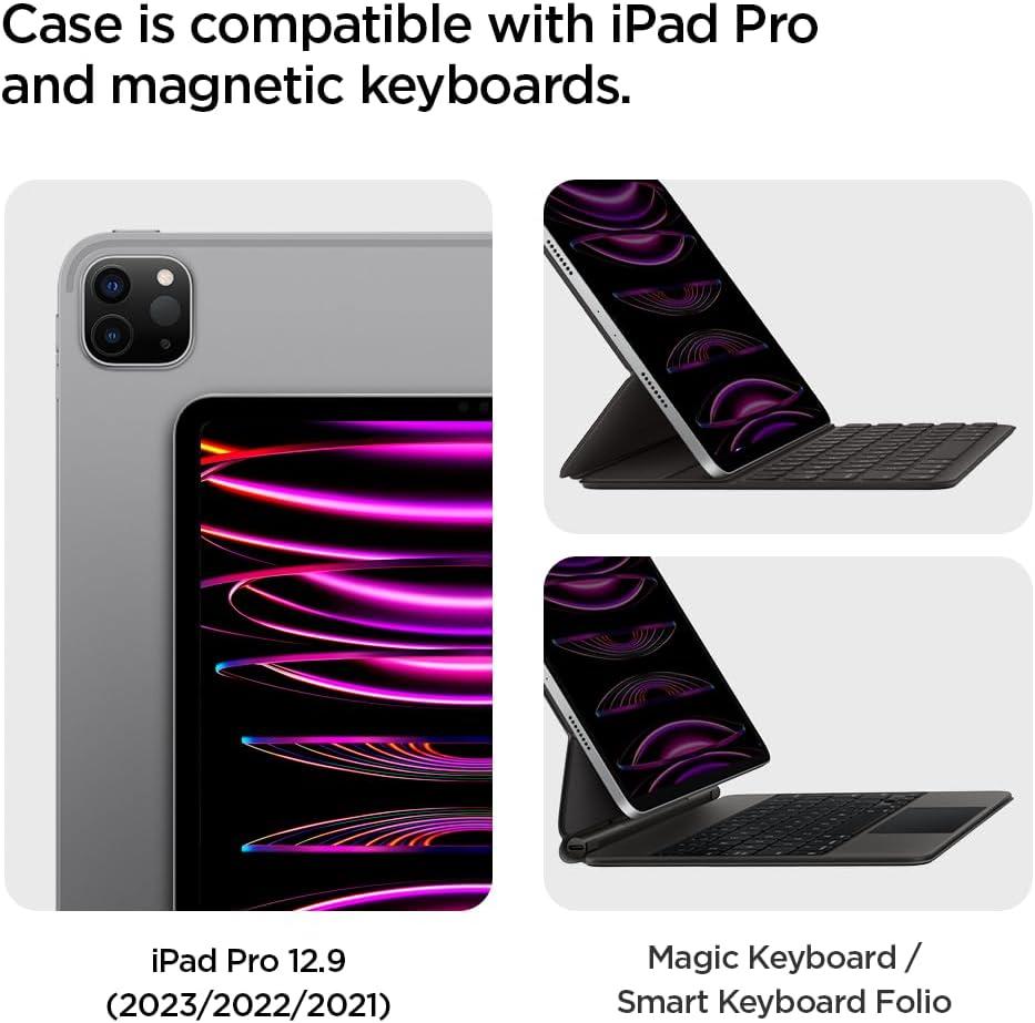 imageSpigen for iPad Pro 129 inch Case M2 6th Generation 2022  5th Generation 2021 Thin Fit Pro Magic Keyboard Compatible with Pencil Holder Keyboard Not Included BlackBlack