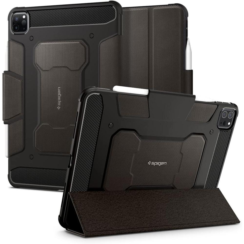 imageSpigen for iPad Pro 11 inch Case M2 4th Generation 2022 3rd Generation 2021 2nd Generation 2020 1st Generation 2018 Rugged Armor Pro Protective TriFold Cover with Pencil Holder BlackGunmetal