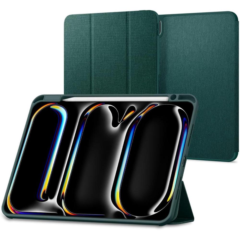 imageSpigen for iPad Pro 11 inch Case M5M4 20252024 Urban Fit Protective Premium Fabric TriFold Kickstand Folio Cover with Pencil Holder Supports Auto WakeSleep Rose GoldMidnight Green