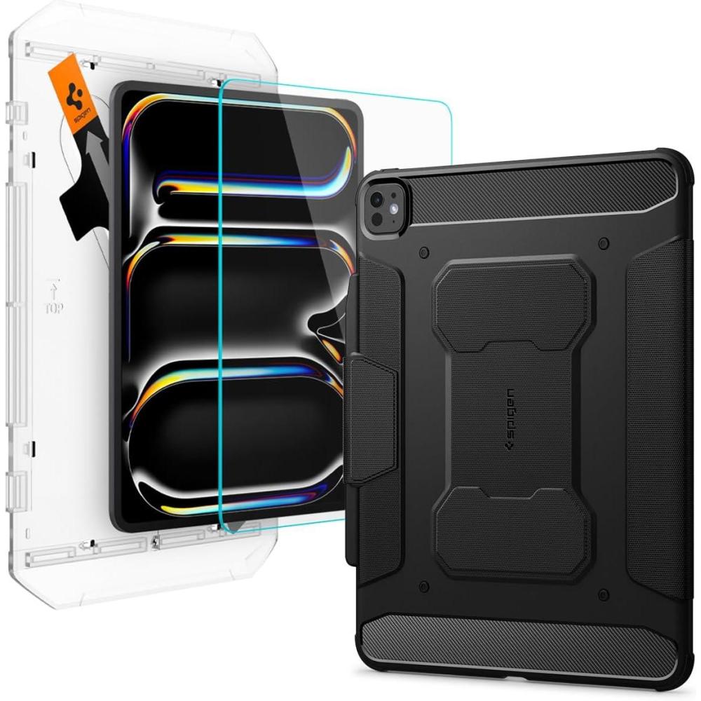 imageSpigen iPad Pro 13 Rugged Armor Pro Black amp Spigen iPad Pro 13 GlastR EZ Fit