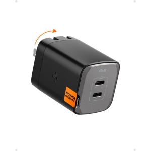 Spigen for USB C Wall ChargerGaN III 352 35W 2 Ports Compact Foldable Dual PD PPS Fast Charging Block Adapter Compatible with iPhone 17 16 15 14 iPad AirPods Galaxy S25 S24 Fold Flip Pixel 10 – White(Black Dual (65W))