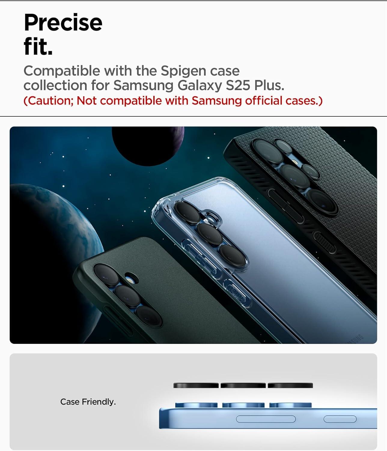 imageSpigen Camera Lens Screen Protector GlasTR EZ Fit Optik Pro Designed for Galaxy S25 Plus Case Friendly Black 2 Pack