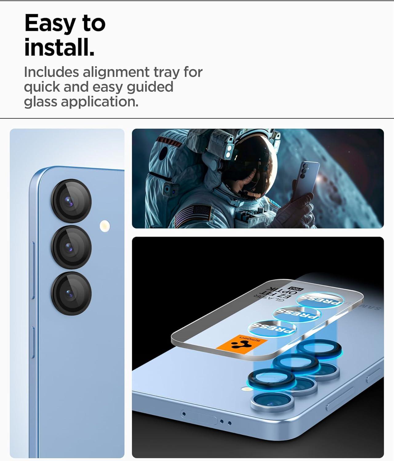 imageSpigen Camera Lens Screen Protector GlasTR EZ Fit Optik Pro Designed for Galaxy S25 Plus Case Friendly Black 2 Pack