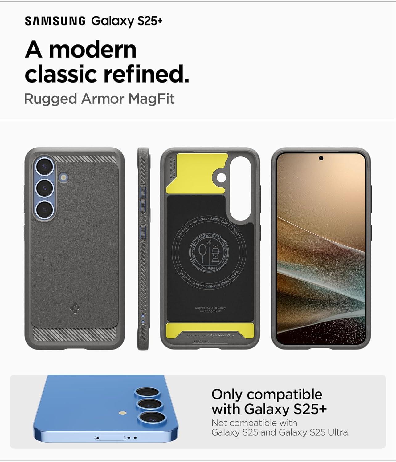 imageSpigen Rugged Armor MagFit Designed for Galaxy S25 Plus Case Fast Wireless ChargingMagnet for Galaxy 2025 Matte BlackMarble Gray