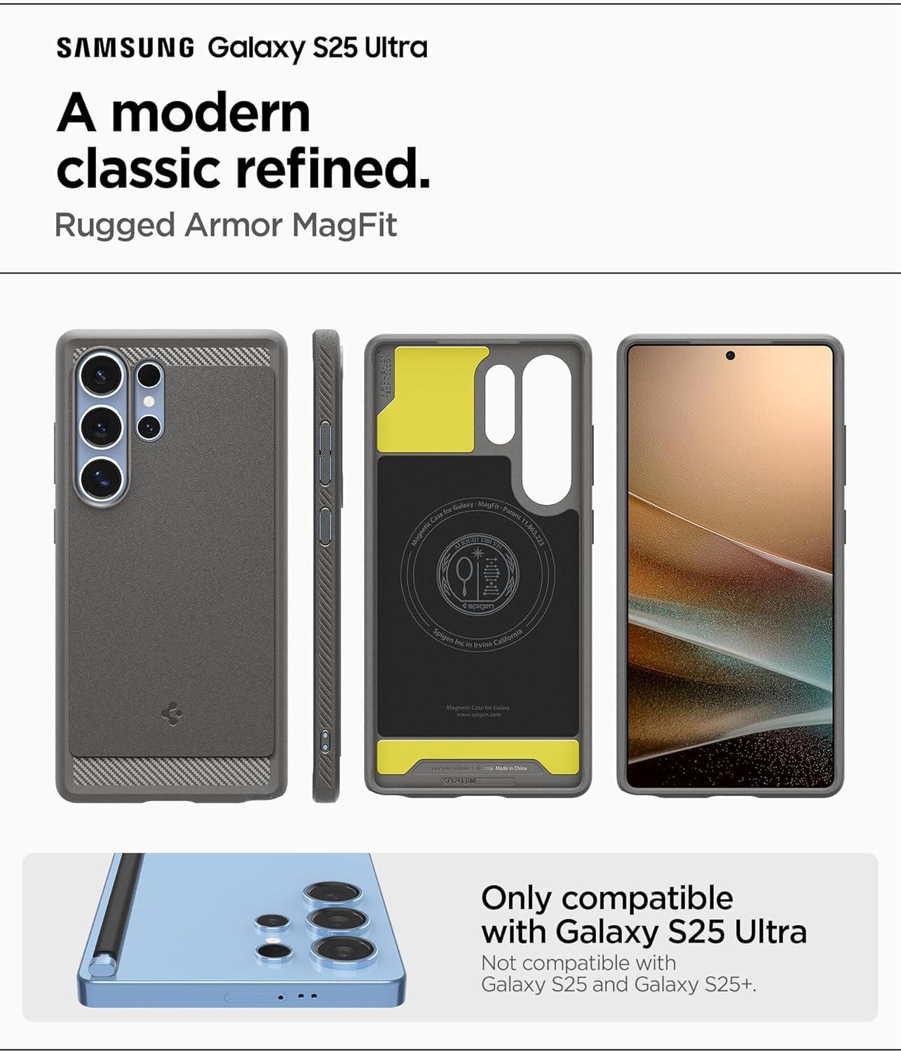 imageSpigen Rugged Armor MagFit Designed for Galaxy S25 Plus Case Fast Wireless ChargingMagnet for Galaxy 2025 Matte BlackMarble Gray