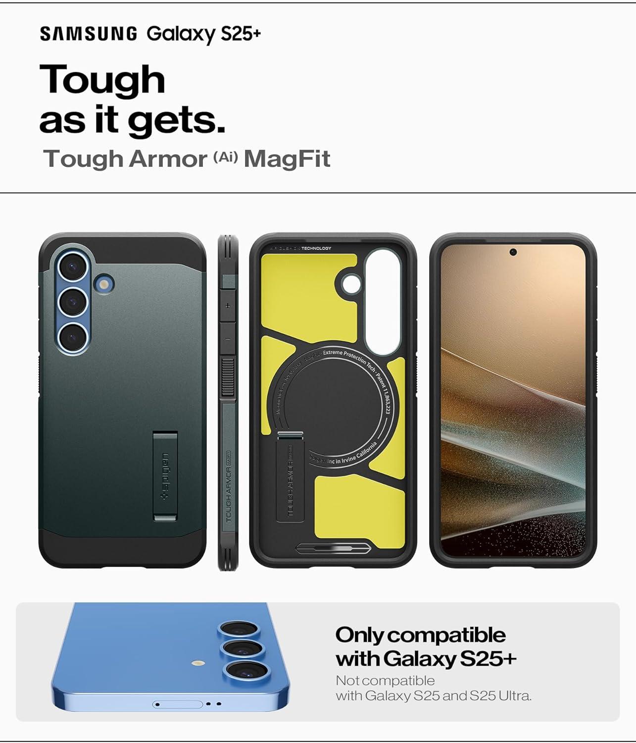 imageSpigen Tough Armor Ai MagFit Designed for Galaxy S25 Plus Case Kickstand Fast Wireless Charging 2025 Abyss Green Ai MagFit Kickstand 2025Abyss Green