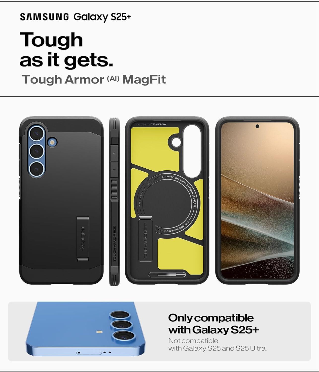 imageSpigen Tough Armor Ai MagFit Designed for Galaxy S25 Plus Case Kickstand Fast Wireless Charging 2025 Abyss Green Ai MagFit Kickstand 2025Black