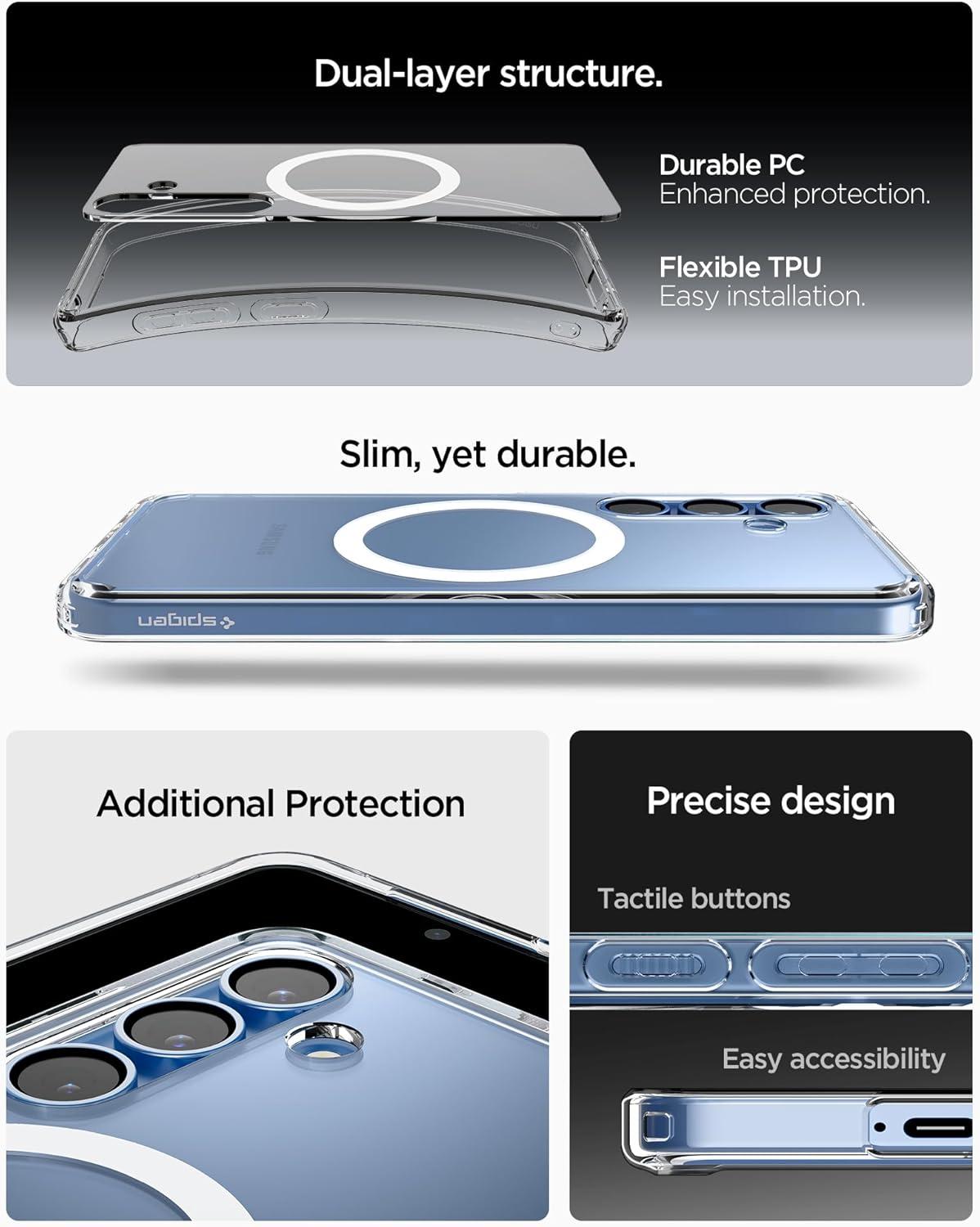 imageSpigen Ultra Hybrid MagFit Designed for Galaxy S25 Plus Case Qi2 CertifiedMagnet for Galaxy 2025 Zero One White Ultra Hybrid MagFit Qi2 Certified Magnet for Galaxy 2025Clear