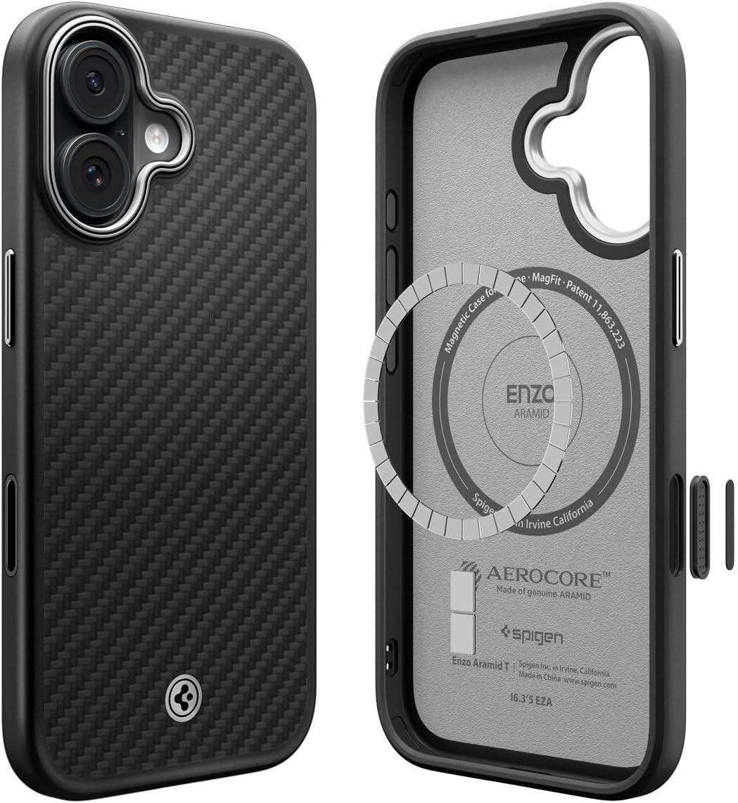 imageSpigen for iPhone 17 Pro Max Case Enzo Aramid T Camera Control Button Compatible with MagSafe Black BlackBlack Silver