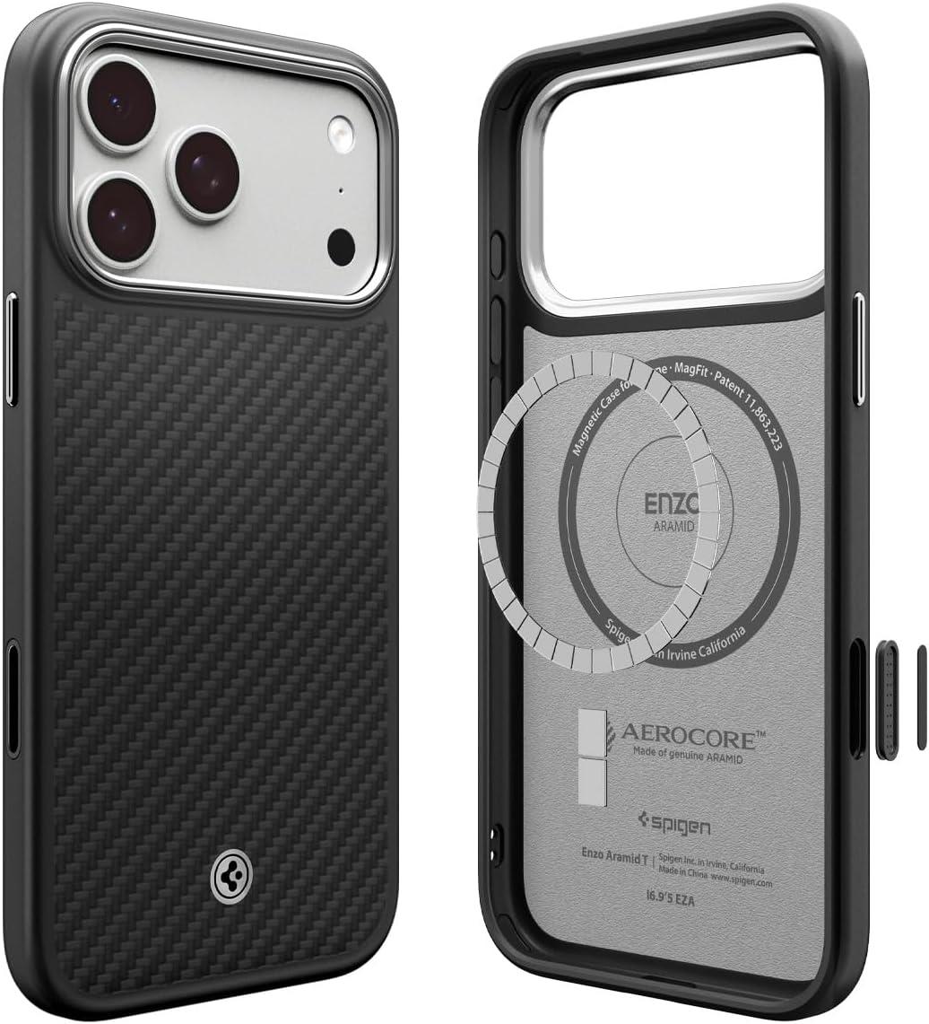 imageSpigen for iPhone 17 Pro Max Case Enzo Aramid T Camera Control Button Compatible with MagSafe Black BlackBlack Silver