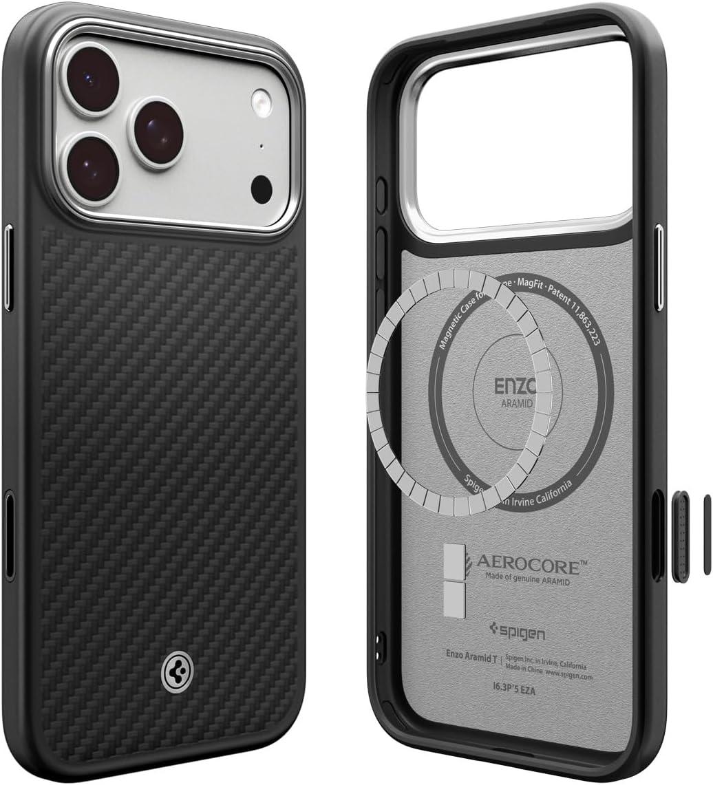 imageSpigen for iPhone 17 Pro Max Case Enzo Aramid T Camera Control Button Compatible with MagSafe Black BlackBlack Silver