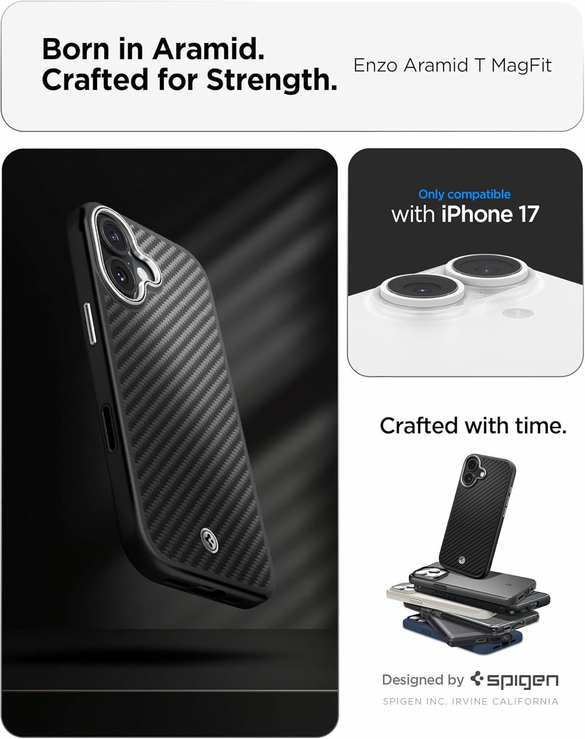 imageSpigen for iPhone 17 Pro Max Case Enzo Aramid T Camera Control Button Compatible with MagSafe Black BlackBlack Silver