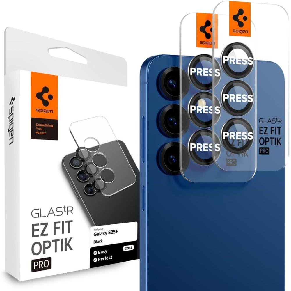 imageSpigen Camera Lens Screen Protector GlasTR EZ Fit Optik Pro Designed for Galaxy S25 Plus Case Friendly Black 2 Pack