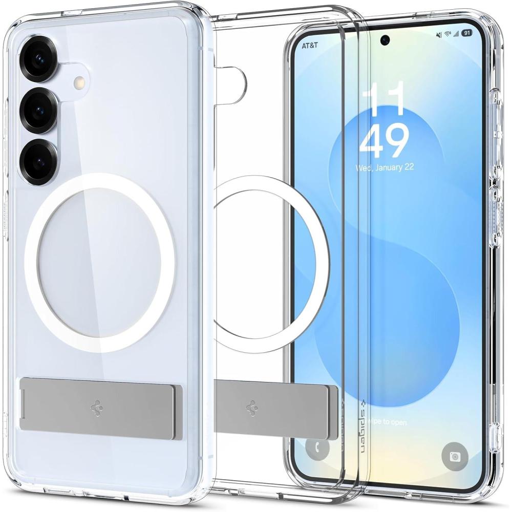 imageSpigen Ultra Hybrid S MagFit Designed for Galaxy S25 Case Kickstand Fast Wireless Charging 2025 Clear WhiteClear White
