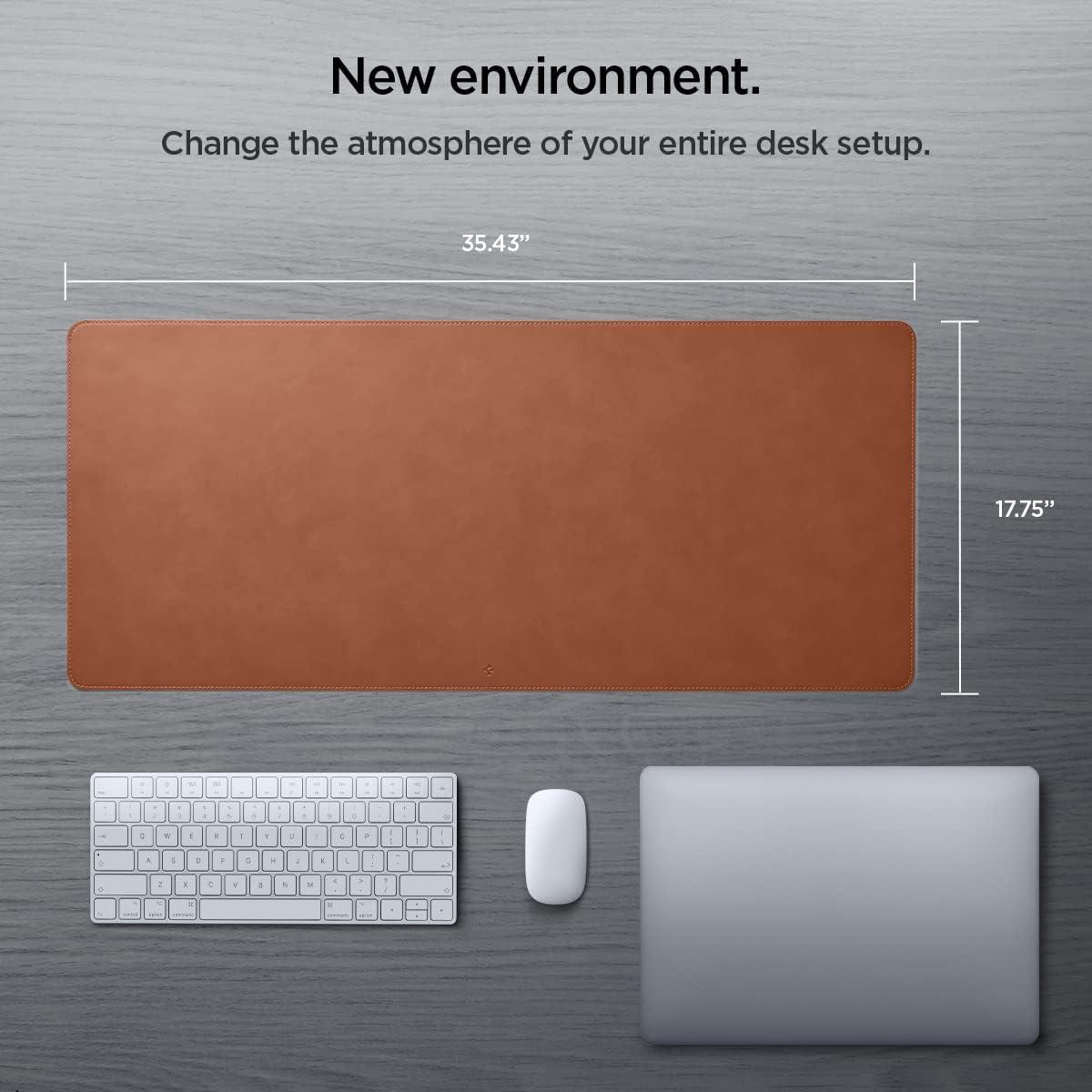 imageSpigen Desk Mat Desk Pad 354 x 157 Nonslip Rubber Base Waterproof Easy to Clean Desk Blotter Protector PU Leather Desktop Mat Computer Desk Pad Brown LD302Brown