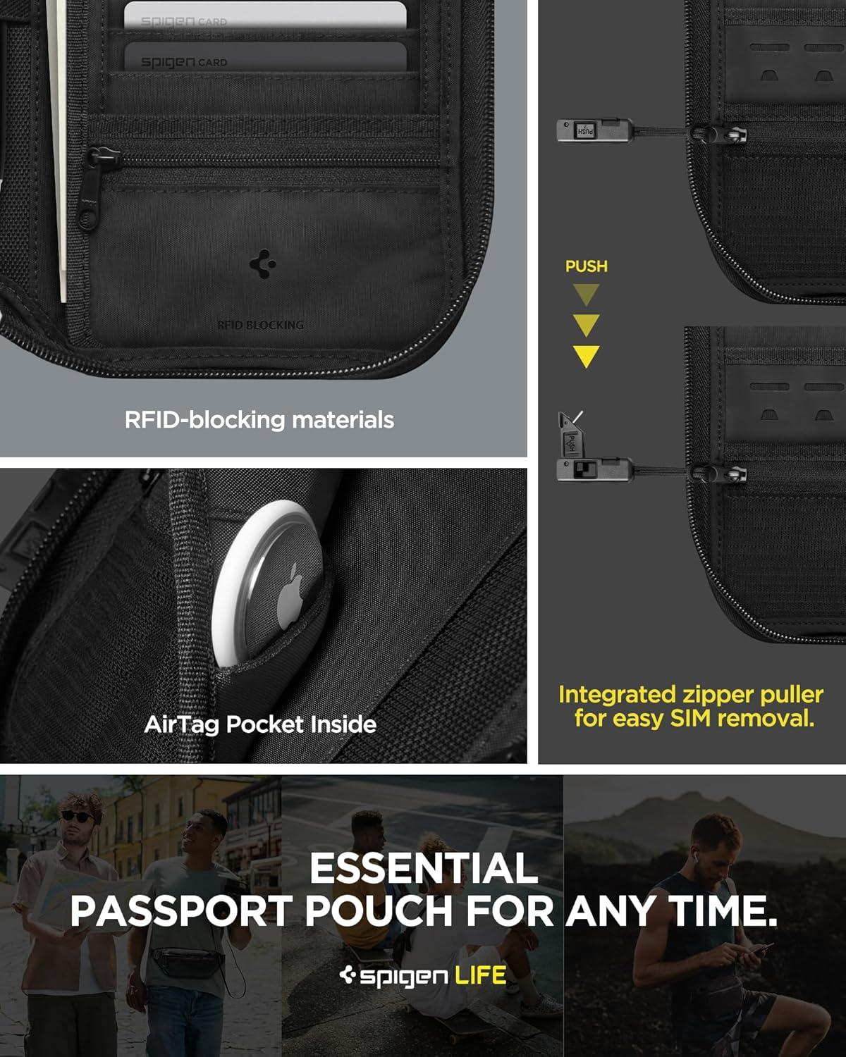 imageSpigen Life for Passport Card Cover Holder with RFID Blocking Technology Wallet Travel Documents Organizer Protector Accessories SIM Card Pin IncludedBlack Family Size