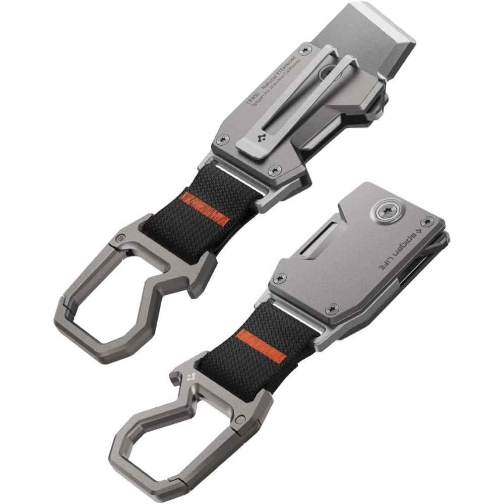 imageSpigen Life Titanium Keychain Pocket Knife with Carabiner Key Clip Keychain Clip Folding Knife Everyday Carry EDC Gear Gadget and Equipment Bottle Opener  Gunmetal