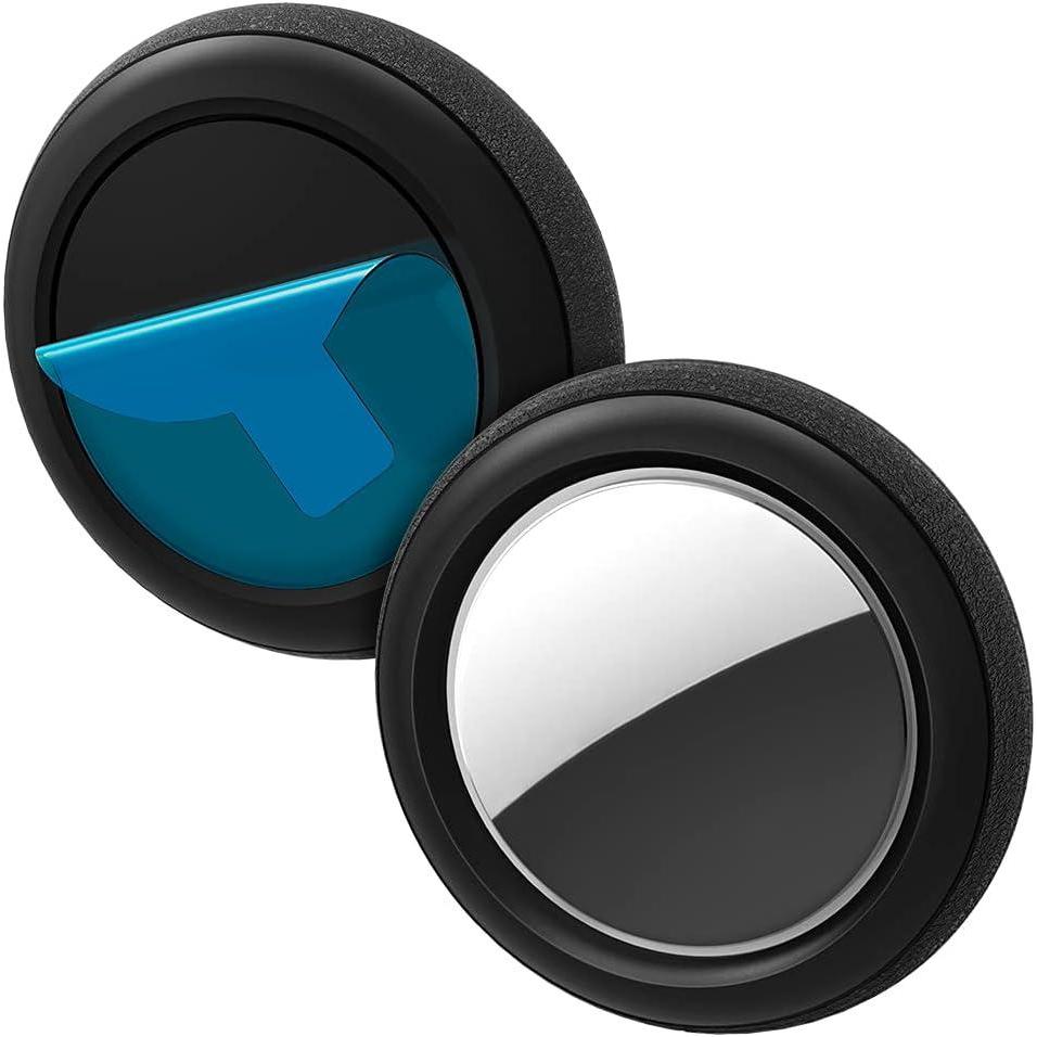 imageSpigen Silicone Fit 2 Pack Designed for AirTag 2nd Gen 2026 amp 1st Gen Case Cover Holder with Adhesive Sticker for Bike Bicycle Outdoor Sports Camping Equipment Accessories and More  BlackBlack