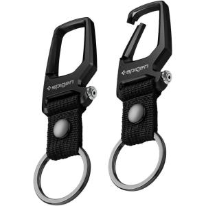 Spigen Life Carabiner Key Ring Clip, Car Keychain Clip, Bottle Opener Key Chain Ring for Men and Women(Black (2 Pack))