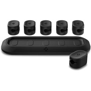 Spigen Magnetic Cable Holder, Cable Management, Desktop Multipurpose Cable Organizer, 6-Clip Cord Keeper for Lightning, and USB-A/USB-C Cables – Black (6 Clips/LD101)(Black (6 Clip))