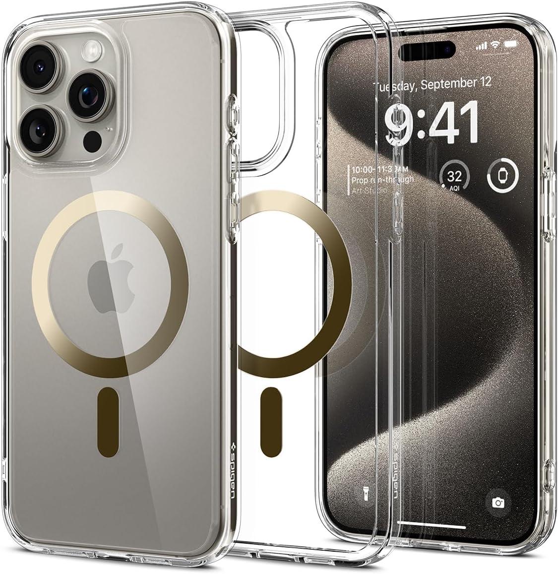 imageSpigen for iPhone 12 Pro Case amp for iPhone 12 Ultra Hybrid MagFit AntiYellowing Compatible with Magsafe ClearClear Gold