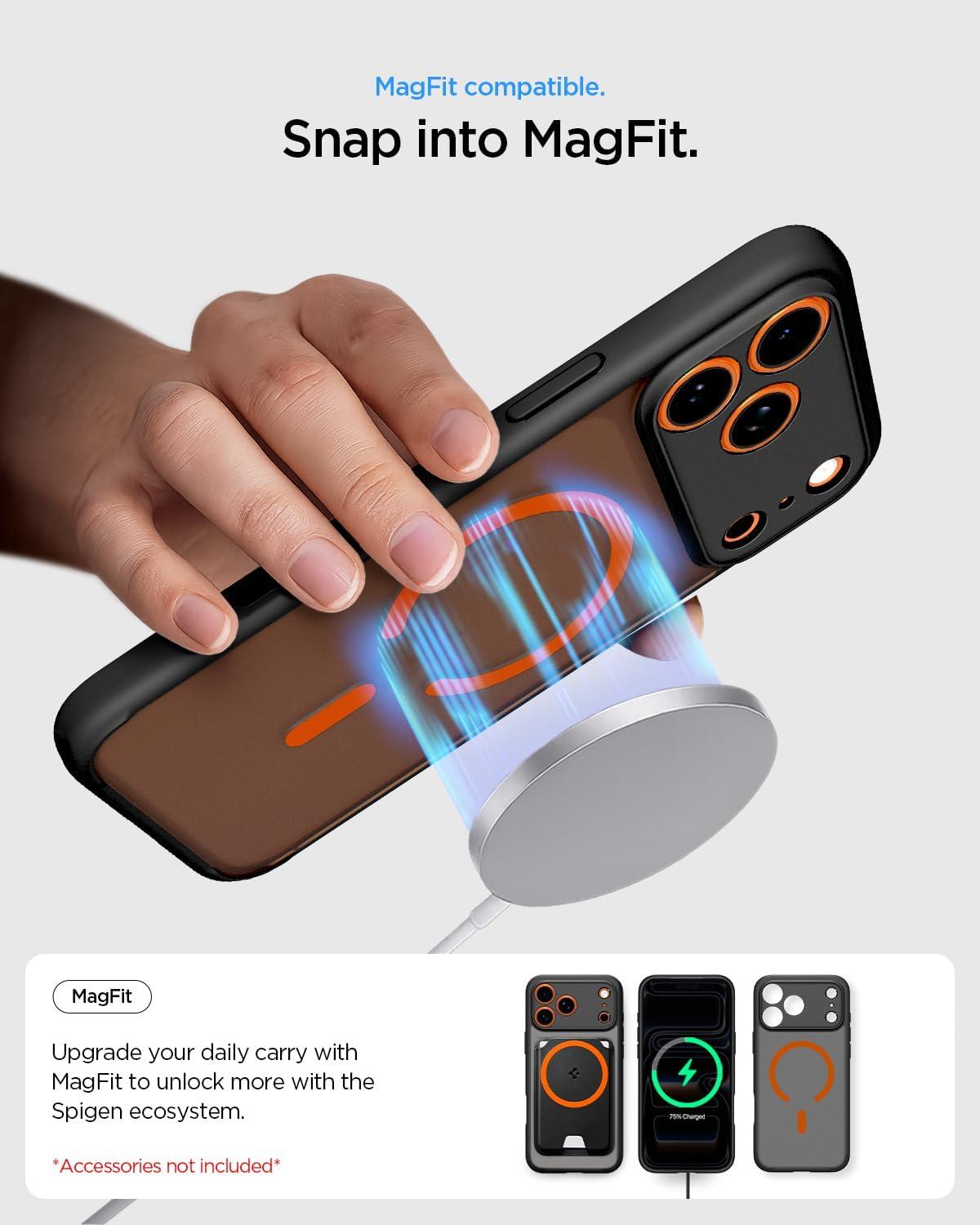 imageSpigen for iPhone 12 Pro Case amp for iPhone 12 Ultra Hybrid MagFit AntiYellowing Compatible with Magsafe ClearFrost Black Orange