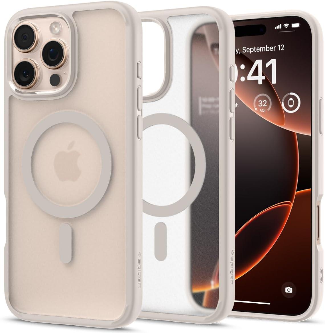imageSpigen for iPhone 12 Pro Case amp for iPhone 12 Ultra Hybrid MagFit AntiYellowing Compatible with Magsafe ClearFrost Natural Titanium