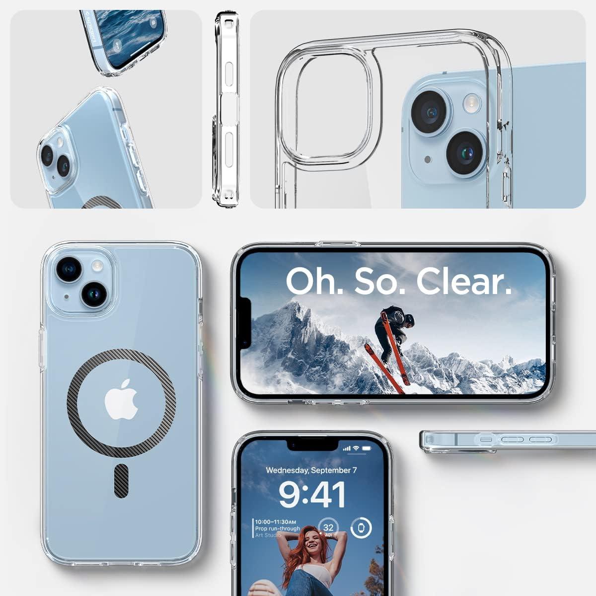 imageSpigen for iPhone 14 Case Ultra Hybrid MagFit AntiYellowing Compatible with Magsafe ClearCarbon Fiber