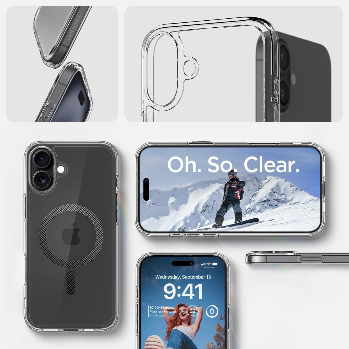 imageSpigen for iPhone 14 Case Ultra Hybrid MagFit AntiYellowing Compatible with Magsafe ClearCarbon Fiber