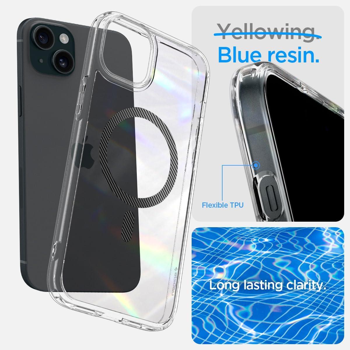 imageSpigen for iPhone 14 Case Ultra Hybrid MagFit AntiYellowing Compatible with Magsafe ClearCarbon Fiber