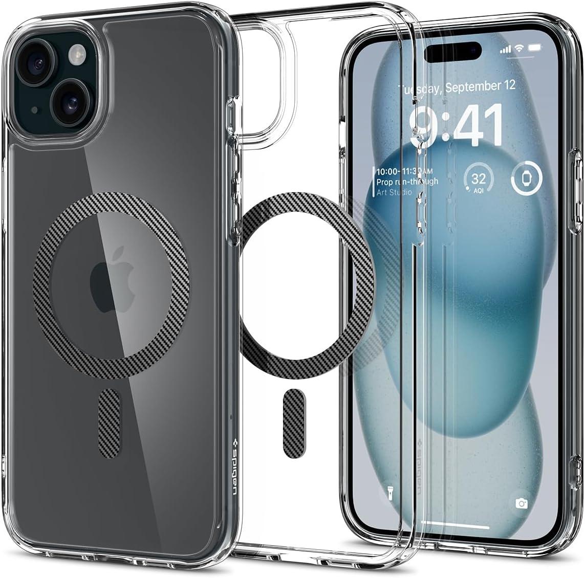 imageSpigen for iPhone 14 Case Ultra Hybrid MagFit AntiYellowing Compatible with Magsafe ClearCarbon Fiber