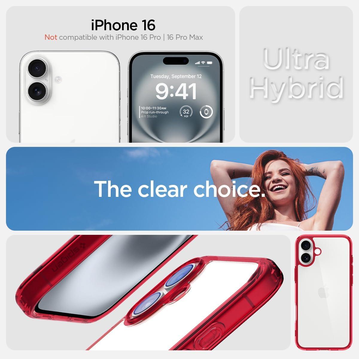 imageSpigen for iPhone 14 Case Ultra Hybrid No Magnet RingAntiYellowing Crystal ClearRed Crystal