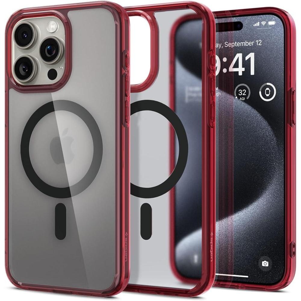 imageSpigen for iPhone 12 Pro Case amp for iPhone 12 Ultra Hybrid MagFit AntiYellowing Compatible with Magsafe  ClearDeep Red