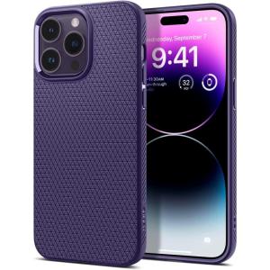 Spigen Liquid Air Designed for iPhone 14 Case (2022) [Military-Grade Protection] – Matte Black(Deep Purple)