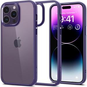 Spigen for iPhone 14 Case, Ultra Hybrid [No Magnet Ring][Anti-Yellowing] – Crystal Clear(Deep Purple)