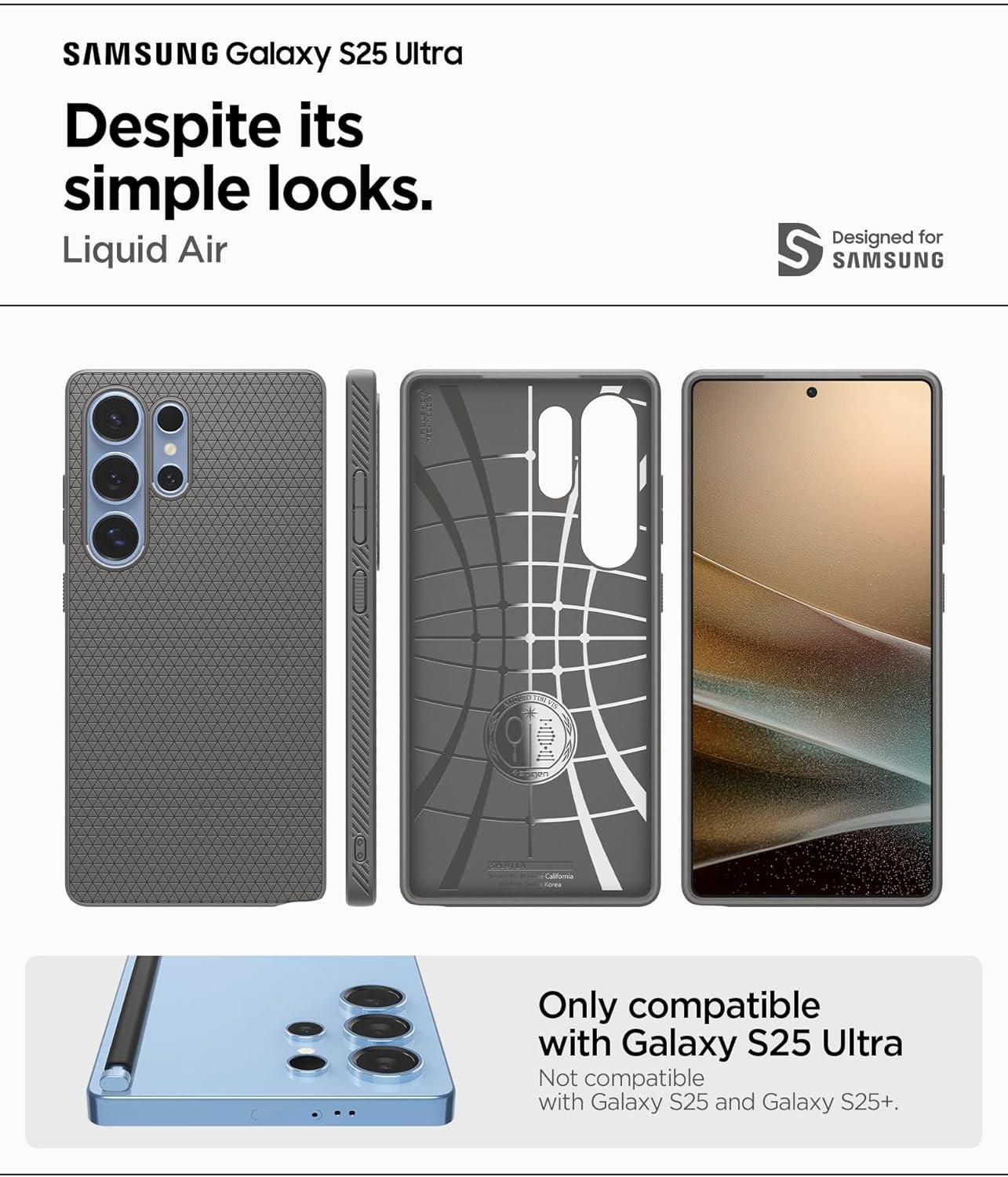 imageSpigen Liquid Air Designed for Galaxy S25 Edge Case 2025 No Magnet Ring MilitaryGrade Protection Marble GrayMarble Gray