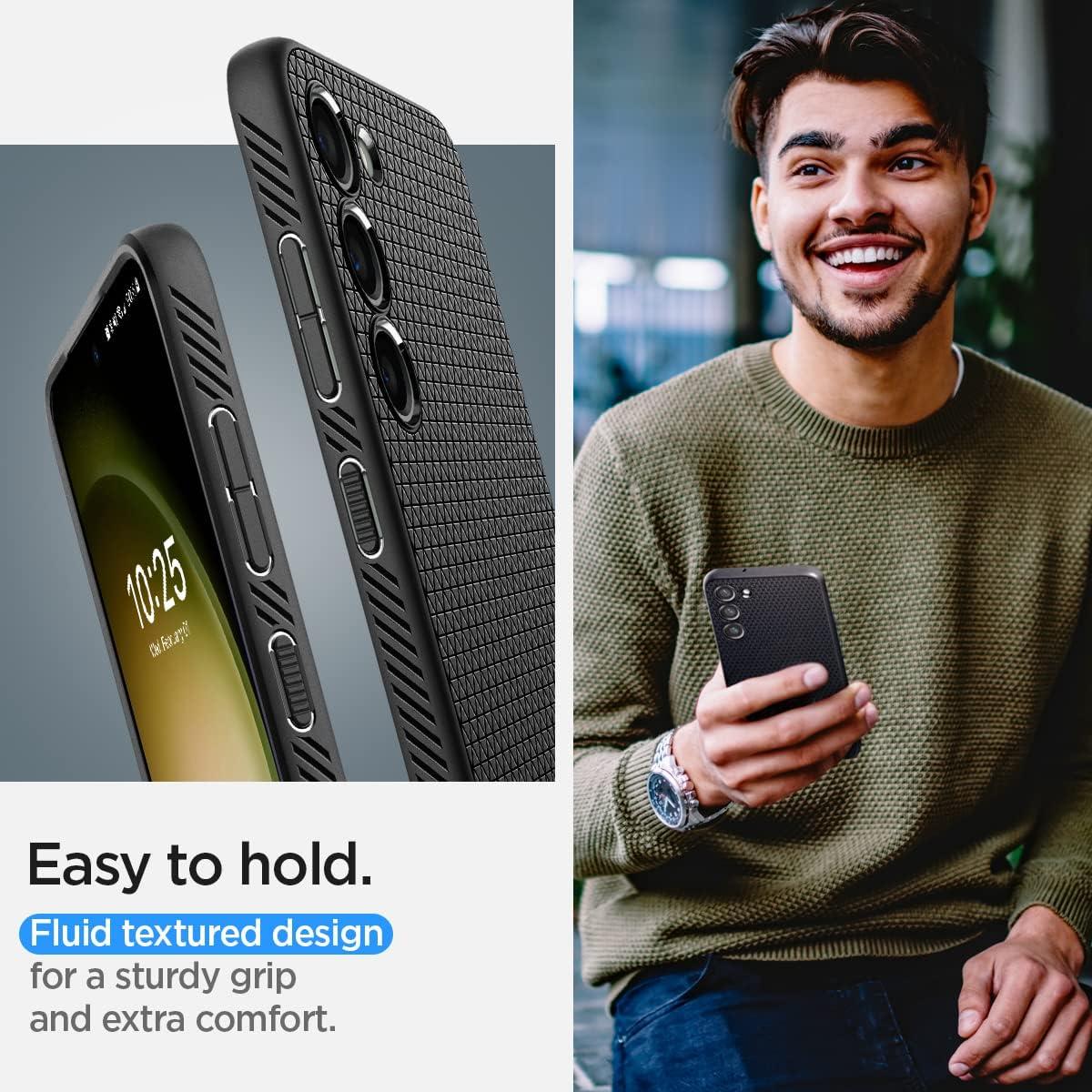 imageSpigen Liquid Air Designed for Galaxy S25 Edge Case 2025 No Magnet Ring MilitaryGrade Protection Marble GrayMatte Black