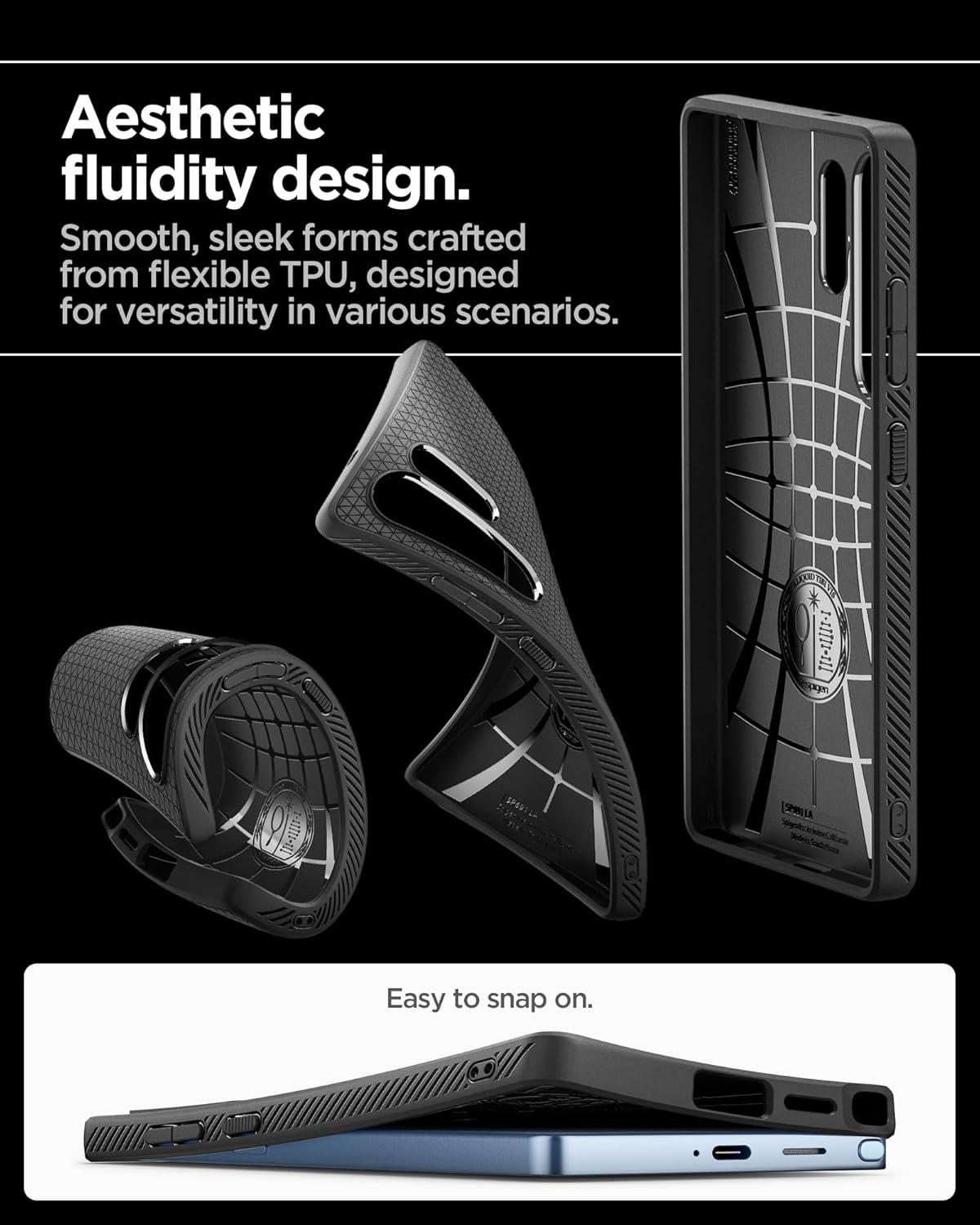 imageSpigen Liquid Air Designed for Galaxy S25 Edge Case 2025 No Magnet Ring MilitaryGrade Protection Marble GrayMatte Black