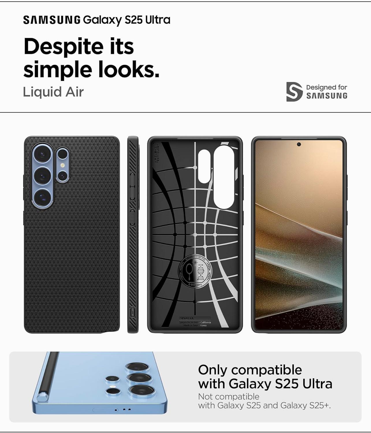 imageSpigen Liquid Air Designed for Galaxy S25 Edge Case 2025 No Magnet Ring MilitaryGrade Protection Marble GrayMatte Black