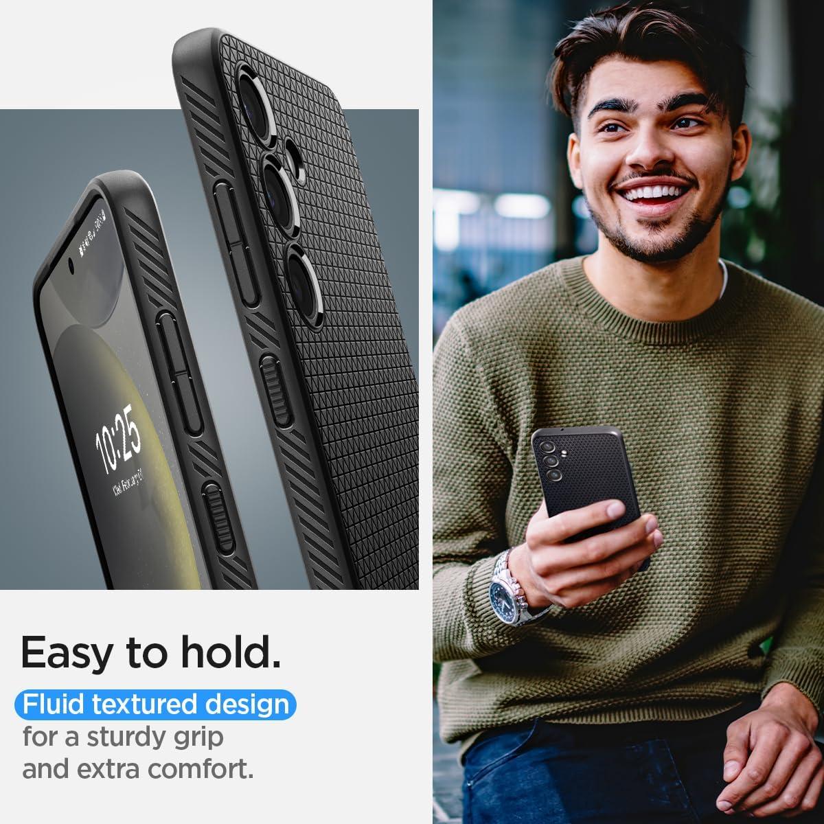 imageSpigen Liquid Air Designed for Galaxy S25 Edge Case 2025 No Magnet Ring MilitaryGrade Protection Marble GrayMatte Black