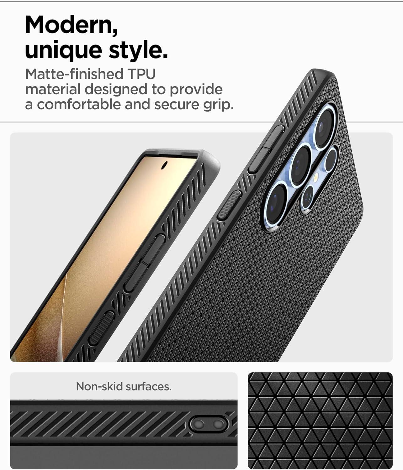 imageSpigen Liquid Air Designed for Galaxy S25 Edge Case 2025 No Magnet Ring MilitaryGrade Protection Marble GrayMatte Black